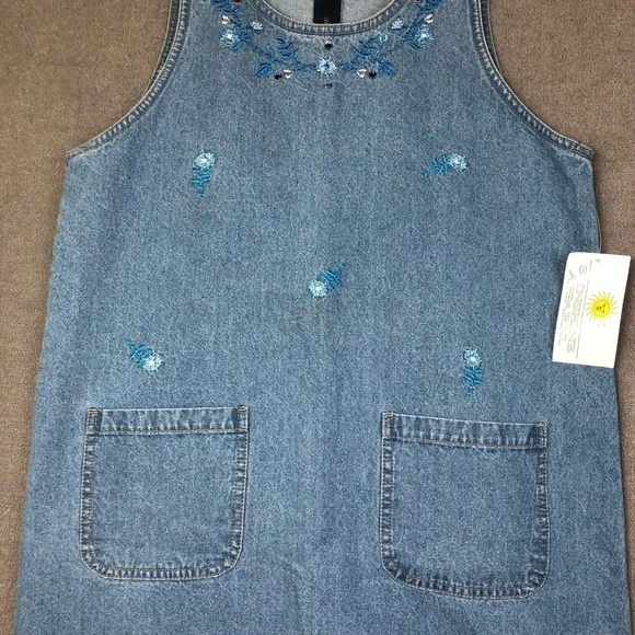 Vtg Sunshine Apparel cottagecore Denim Y2K Floral Embroidered maxi dress size M - Picture 3 of 8